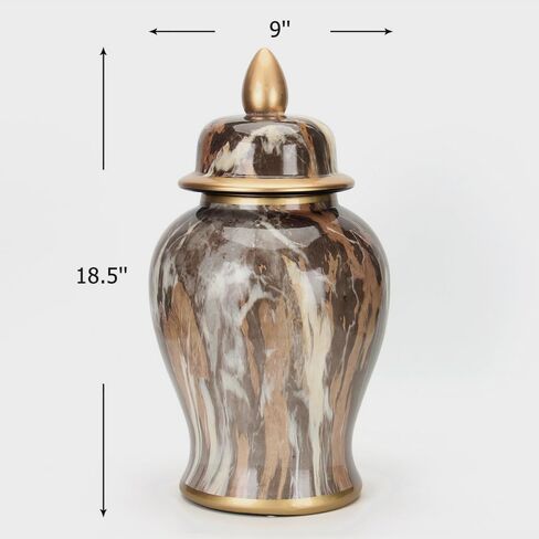 برطمان زنجبيل سيراميك بنمط رخامي مقاس 19 بوصة، برطمان معبد مزخرف بغطاء كبير الحجم لتزيين طاولة المكتب المنزلية وغرفة المعيشة وغرفة النوم in Kuwait