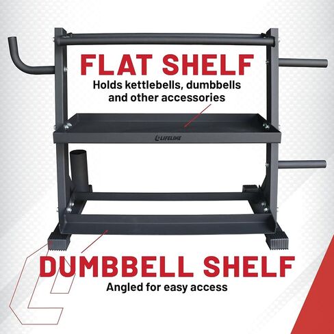 Lifeline Fitness Home Gym 3-Shelf Dumbbell and Kettlebell Storage Rack with Rope and Band Hook - Holds up to 440 LBS - Robust Gym Equipment Storage Solution in Saudi Arabia