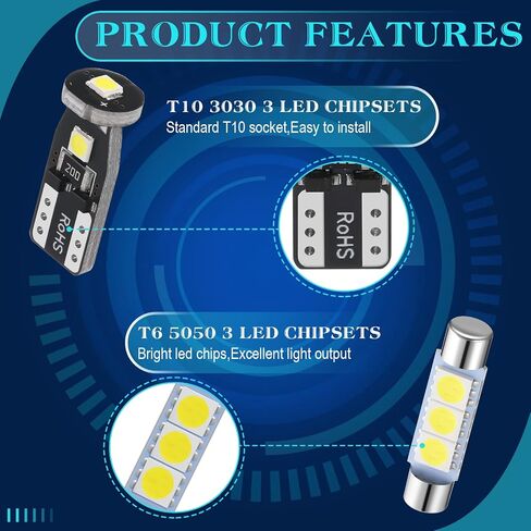 Frienda 50 قطعة LED مجموعة لمبة السيارة T6 T10 28 مم 31 مم 41 مم LED قبة ضوء مصابيح السيارة الداخلية مصابيح LED للسيارة الداخلية خريطة قبة صندوق الأمتعة باب لوحة الترخيص الخفيفة in Saudi Arabia