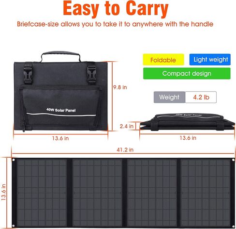 Portable Solar Panel Charger 40W Foldable Solar Panel for Portable Power Station, iPhone, iPad, Laptop, Camping Solar Panels with USB QC 3.0/USB C/18V DC, Solar Panels for Camping Outdoor Van RV Trip in Saudi Arabia