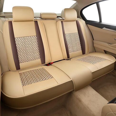 FREESOO Car Seat Cover, Leather Seat Covers Full Set Classic Breathable Padded Automotive Seat Protector Most Sedan SUV Truck Universal with Pillows (Khaki Black) in Kuwait