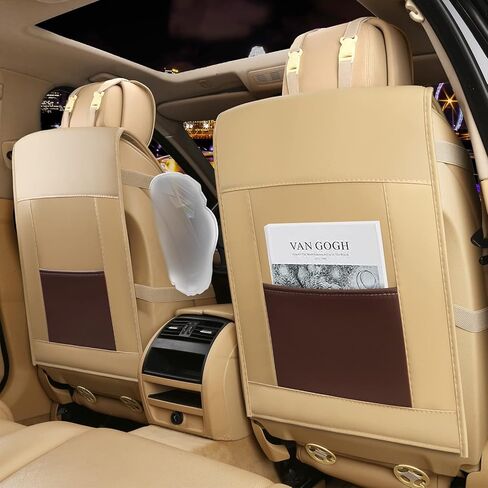 FREESOO Car Seat Cover, Leather Seat Covers Full Set Classic Breathable Padded Automotive Seat Protector Most Sedan SUV Truck Universal with Pillows (Khaki Black) in Kuwait