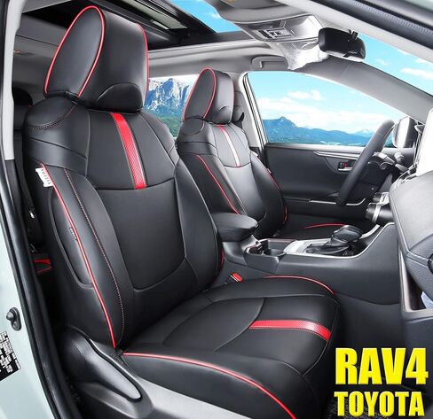 أغطية مقاعد السيارة RAV4 ملائمة حسب الطلب تناسب 2019 2020 2021 2022 2023 2024 Toyota RAV4 LE Limited XLE Premium مع جلد صناعي مقاوم للماء (LU01-XLE، أحمر نبيذي، مجموعة كاملة) in Kuwait