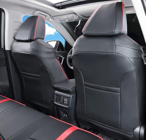 أغطية مقاعد السيارة RAV4 ملائمة حسب الطلب تناسب 2019 2020 2021 2022 2023 2024 Toyota RAV4 LE Limited XLE Premium مع جلد صناعي مقاوم للماء (LU01-XLE، أحمر نبيذي، مجموعة كاملة) in Kuwait