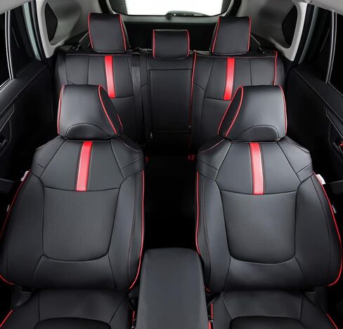 أغطية مقاعد السيارة RAV4 ملائمة حسب الطلب تناسب 2019 2020 2021 2022 2023 2024 Toyota RAV4 LE Limited XLE Premium مع جلد صناعي مقاوم للماء (LU01-XLE، أحمر نبيذي، مجموعة كاملة) in Kuwait