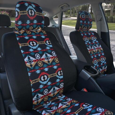 BDK Blue Aztec Car Seat Covers for Front Seats, 2 Pack – Geometric Print Front Seat Cover Set with Matching Headrest, Sideless Design for Easy Installation, Universal Fit for Car Truck Van and SUV in Saudi Arabia