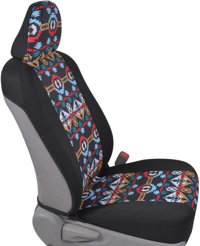 BDK Blue Aztec Car Seat Covers for Front Seats, 2 Pack – Geometric Print Front Seat Cover Set with Matching Headrest, Sideless Design for Easy Installation, Universal Fit for Car Truck Van and SUV in Saudi Arabia