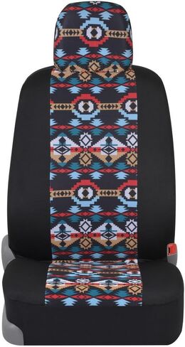 BDK Blue Aztec Car Seat Covers for Front Seats, 2 Pack – Geometric Print Front Seat Cover Set with Matching Headrest, Sideless Design for Easy Installation, Universal Fit for Car Truck Van and SUV in Saudi Arabia