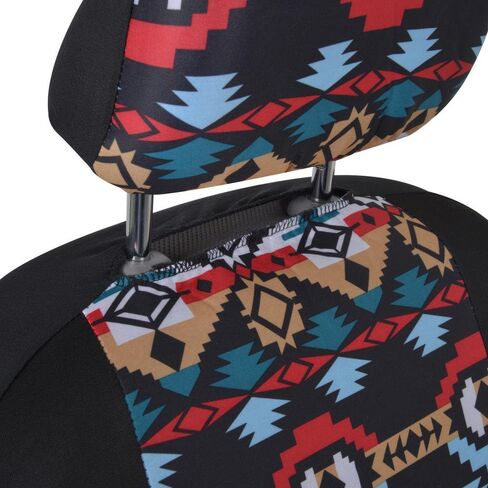 BDK Blue Aztec Car Seat Covers for Front Seats, 2 Pack – Geometric Print Front Seat Cover Set with Matching Headrest, Sideless Design for Easy Installation, Universal Fit for Car Truck Van and SUV in Saudi Arabia