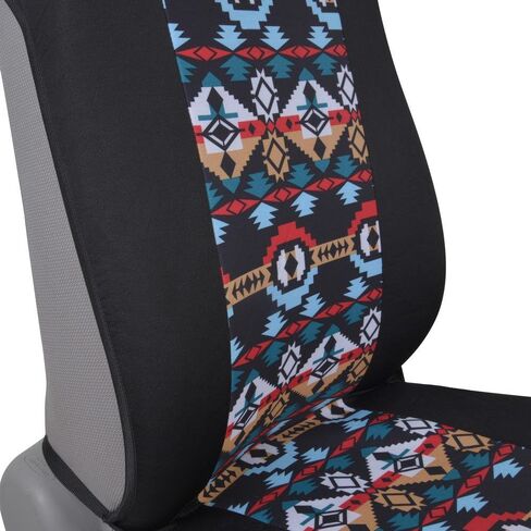 BDK Blue Aztec Car Seat Covers for Front Seats, 2 Pack – Geometric Print Front Seat Cover Set with Matching Headrest, Sideless Design for Easy Installation, Universal Fit for Car Truck Van and SUV in Saudi Arabia