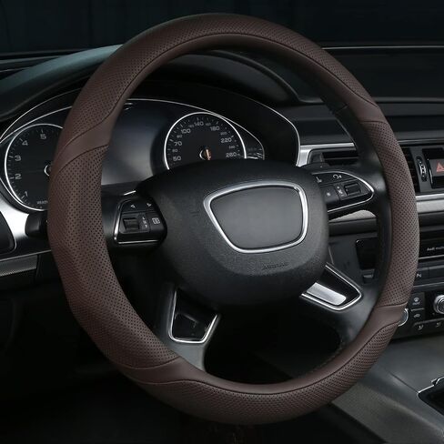 ALEMODR Black Leather Steering Wheel Cover Universal 15 inch in Kuwait