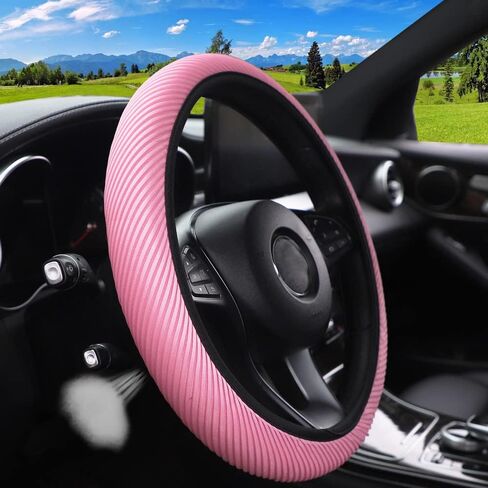 Breathable Stretch Elastic Steering Wheel Cover, Cool in Summer and Warm in Winter, Soft Microfiber Ice Silk Cloth Fabric, Universal 14.5-15 in, Fit Suvs, Vans, Sedans, Cars, Trucks - Black in Saudi Arabia