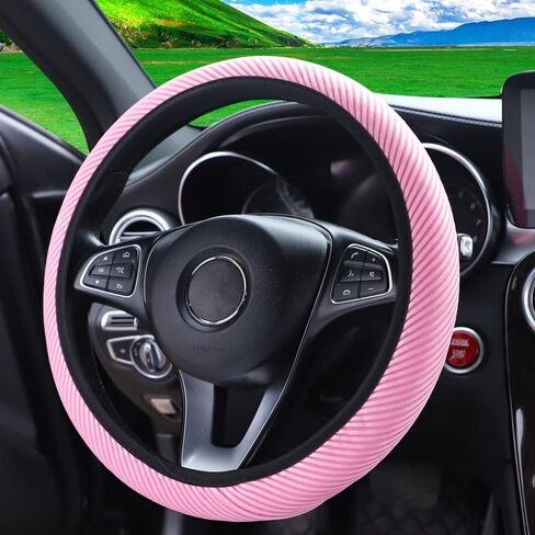 Breathable Stretch Elastic Steering Wheel Cover, Cool in Summer and Warm in Winter, Soft Microfiber Ice Silk Cloth Fabric, Universal 14.5-15 in, Fit Suvs, Vans, Sedans, Cars, Trucks - Black in Saudi Arabia