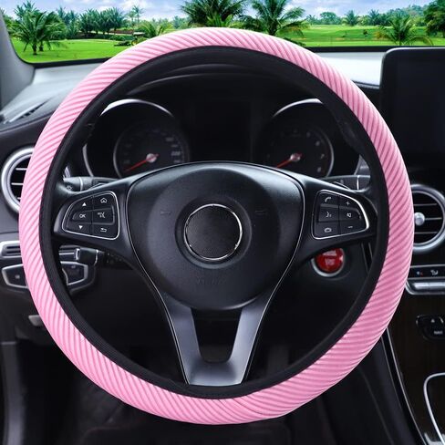 Breathable Stretch Elastic Steering Wheel Cover, Cool in Summer and Warm in Winter, Soft Microfiber Ice Silk Cloth Fabric, Universal 14.5-15 in, Fit Suvs, Vans, Sedans, Cars, Trucks - Black in Saudi Arabia