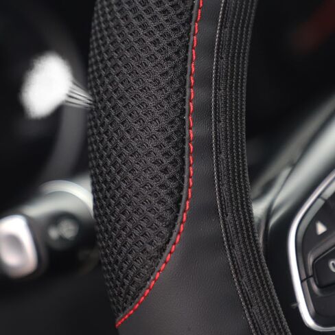 Breathable Stretch Elastic Steering Wheel Cover, Cool in Summer and Warm in Winter, Soft Microfiber Ice Silk Cloth Fabric, Universal 14.5-15 in, Fit Suvs, Vans, Sedans, Cars, Trucks - Black in Saudi Arabia