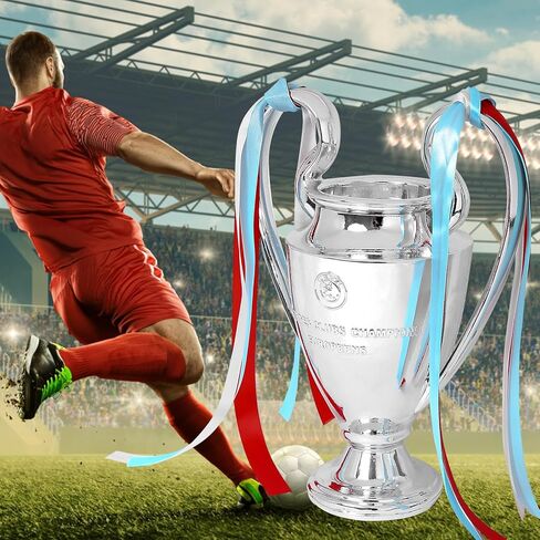 كأس الأبطال، كأس الدوري الرياضي لكرة القدم، نسخة طبق الأصل من الراتنج لكأس البطولة، عملية الطلاء الكهربائي، فضي مع أشرطة ملونة لتزيين المكاتب، هدايا المعجبين وهدايا عيد الميلاد، 6.3 بوصة in Saudi Arabia