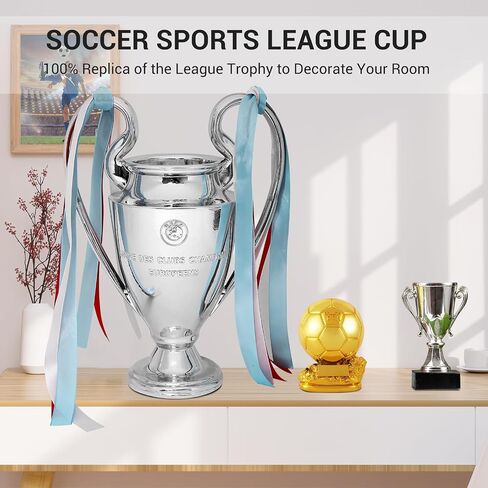 كأس الأبطال، كأس الدوري الرياضي لكرة القدم، نسخة طبق الأصل من الراتنج لكأس البطولة، عملية الطلاء الكهربائي، فضي مع أشرطة ملونة لتزيين المكاتب، هدايا المعجبين وهدايا عيد الميلاد، 6.3 بوصة in Saudi Arabia