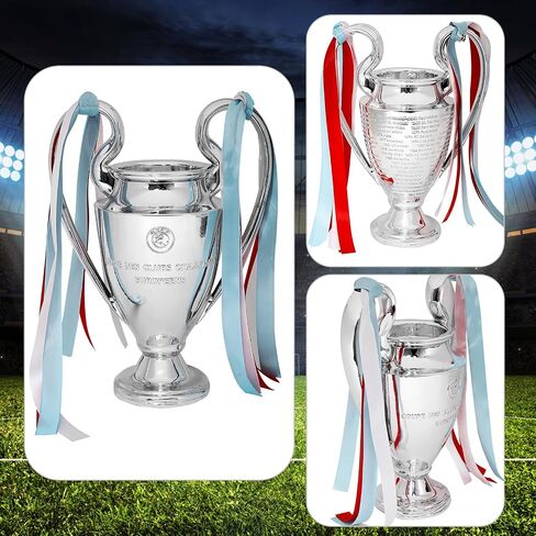 كأس الأبطال، كأس الدوري الرياضي لكرة القدم، نسخة طبق الأصل من الراتنج لكأس البطولة، عملية الطلاء الكهربائي، فضي مع أشرطة ملونة لتزيين المكاتب، هدايا المعجبين وهدايا عيد الميلاد، 6.3 بوصة in Saudi Arabia