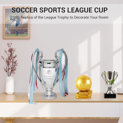 كأس الأبطال، كأس الدوري الرياضي لكرة القدم، نسخة طبق الأصل من الراتنج لكأس البطولة، عملية الطلاء الكهربائي، فضي مع أشرطة ملونة لتزيين المكاتب، هدايا المعجبين وهدايا عيد الميلاد، 6.3 بوصة in Saudi Arabia