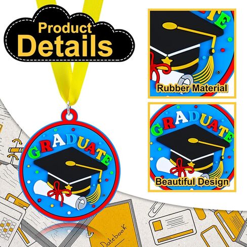 Kids Kindergarten Graduation Medal Rubber Graduation Award Medal with Neck Ribbon Preschool Graduation Medals for Graduating Gifts Favors, 2 Inch in Saudi Arabia