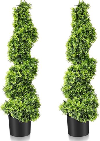 2 Pieces Artificial Boxwood Topiary Trees Fake Spiral Plants Faux Green Topiary Plants in Plastic Pot for Front Porch Indoor Outdoor Decorations (2 Pieces) in Saudi Arabia