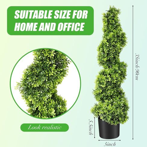 2 Pieces Artificial Boxwood Topiary Trees Fake Spiral Plants Faux Green Topiary Plants in Plastic Pot for Front Porch Indoor Outdoor Decorations (2 Pieces) in Saudi Arabia