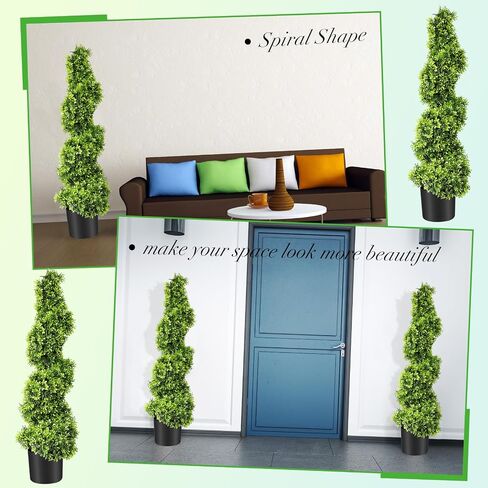 2 Pieces Artificial Boxwood Topiary Trees Fake Spiral Plants Faux Green Topiary Plants in Plastic Pot for Front Porch Indoor Outdoor Decorations (2 Pieces) in Saudi Arabia