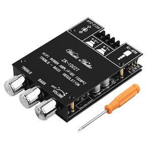 ZK 1002T Bluetooth 5.0 Amplifier Board, 2x100 Watt amp with TPA3116D2 Chip, Stereo Amplifier 2.0 Channel with Treble and Bass Control BT and AUX Inputs for DIY Speaker Kit