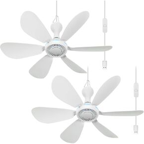 2 Sets USB Hanging Ceiling Fan with Remote Control, Timing, and 6.8ft Extension Cord 6 Blade Quiet Small Dc USB Ceiling Fan for Camping Bed Dormitory Rv Tent Home Room