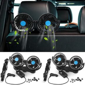 2 Pcs Dual Head Car Fan 12v Low Noise Car Seat Rear Seat 360 Degree Rotatable Portable Cooling Fan for Vehicles, SUV, RV, Boat(USB Style)