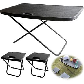Car Camping Portable Table Compatible with 2021-2024 Tesla Model Y Camping Outdoor Folding Table with 2 Pack Collapsible Stool Tailbox Car for Travel Hiking Picnic BBQ Fishing Beach