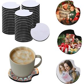100Pcs Sublimation Car Coasters Blanks Set, 50 Pcs 2.75/0.25 in Neoprene Round Opening Sublimation Coasters, 25Pcs Self-Seal Bags & 25Pcs Car Coaster Display Cards for Sublimation DIY Drink Coaster