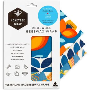 Honeybee Reusable Beeswax Wraps for Food | 5 Pack | Handmade in Australia | Eco Friendly, Organic, Biodegradable, Bee's Wrap for Reusable Bowl Covers and Food Storage | Reusable Cling Wrap