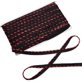 MAYJOYDIY 50 Yards White Twisted Lip Cord Trim 0.43inch Black Twisted Rope Cord with Lip Polyester Edge Piping Trim Cord Rope Embellishment for Sewing Clothing Pillows Lamps Draperies