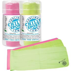 FROGG TOGGS Chilly Sport Cooling Neck & Head Band Towel, 2 Pack 1 Pink, 1 Hivis