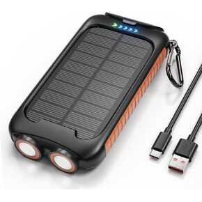 Solar Charger Power Bank, 38800mAh Portable Phone Charger with 1 Type-C & 2 USB-A Ports Built-in Dual LED Flashlight, 15W Fast Charging Waterproof Solar Panel Charger