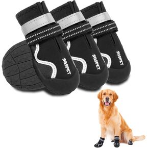 Dog Shoes, Waterproof Dog Boots & Paw Protectors with Anti-Slip Sole, 4pcs/Set Pet Dog Booties, Reflective Dog Shoes for Small Medium Large, Winter Snowy Summer Hot Pavement (Red, 6# (L))