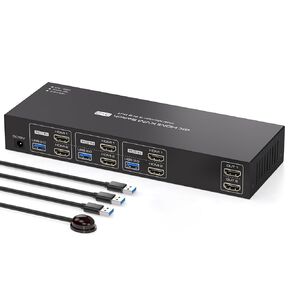 HDMI KVM Switch 3 أجهزة الكمبيوتر 2 شاشات 4K60Hz EDID ل 3 أجهزة كمبيوتر مشاركة شاشة مزدوجة و 4 منفذ USB 3.0