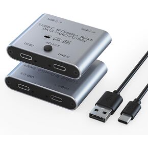 8K USB C Switch Splitter USB C Switcher for 2 Computers - Bi Directional USBC KVM Switch 1 in 2 Out for 8K@60Hz/4K@144Hz Video Transfer+100W Charging+10Gbps Data, with Power Cable