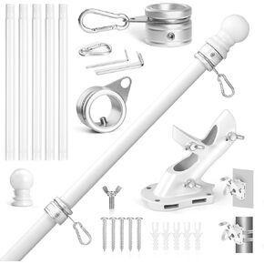 Anovo Flag Pole Kit- Stainless Steel 5 FT Flag Poles with1 Inch Metal 360° Rotating Flag Pole Rings Clip, Two-Position Flag Pole Holder Brackets Mounting for Outside House Outdoor Porch(5 FT - Sliver)