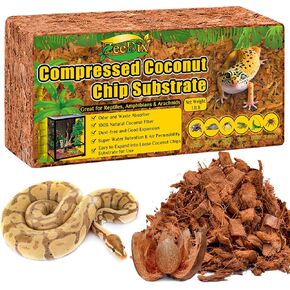 ZeeDix Natural Coconut Chips Substrate for Reptiles, Coconut Fiber Husk Reptiles Bedding, Compressed Coco Chips Substrate for Ball Python, Snakes, Tortoise, Hermit Crab, Frogs, Lizard, Tarantula