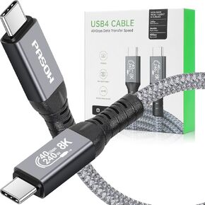 PASOW USB C Thunderbolt 4 Cable 240W - Fast Charging 40Gbps Data Transfer 8K HD Display Braided USB4 Cable for iPhone 16 Thunderbolt 4/3 Monitor, Hub, Docking Stations (3 feet)