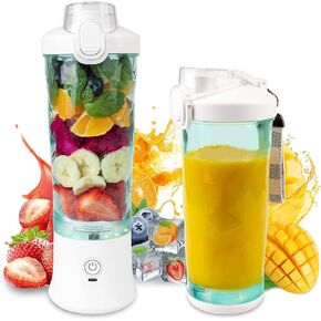 Smoothie Blender with 6 Sharp Blades, Rechargeable Personal Blender for Shakes and Smoothies with 600ML Travel Cup and Lid, Kitchen, Office, Gym, Hiking