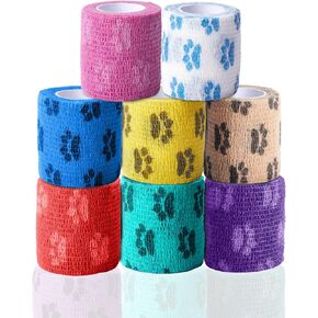 Self Adhesive Bandage Wrap - Vet Wrap for Dogs No Chew - Medical Cohesive Bandage Wrap for Wound Care, Paw Care, First Aid, Vet Tape for Pet Horses Cat Birds (2 Inch, 8 Rolls, 8 Colors)