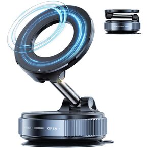 Vacuum Magnetic Phone Holder for Car,Suction Cup Phone Mount,Foldable Vacuum Magnetic Phones Stand,Magnet Car Mount for All Smartphones & All Vehicle & Gym/Bathroom Mirror