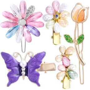 PAGOW 4 Pcs Cute Hair Clips Daisy Butterfly Flower Bobby Hairpins Glitter Crystal Rhinestone Barrettes Handmade Metal Jewelry Wedding Prom Valentines Birthday Accessories