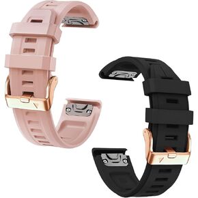 20mm Watch Band Replacement for Garmin fenix 5S/5S Plus/6S/7S/Instinct 2S/D2，Quick Fit silicone with rosegold buckle, DUSTROSE and BLACK Bundle