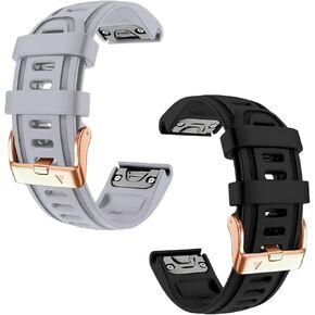 20mm Watch Band Replacement for Garmin fenix 5S/5S Plus/6S/7S/Instinct 2S/D2，Quick Fit silicone with rosegold buckle, GREY and BLACKBundle