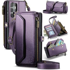 Wallet Case Compatible with Samsung Galaxy S25 Ultra 5G RFID Blocking 10-Card Holder Soft PU Leather Magnetic Snap Strap Zipper Pocket Phone Case Fit for Galaxy S25 Ultra - Black