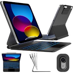 typecase Edge Keyboard Case for iPad 11th (A16, 2025) and iPad 10th Gen 10.9 inch (2022) – Magnetic with Multi-Touch Trackpad, 11 Colors Backlight, Pencil Holder, Slim & Lightweight - Matte Black